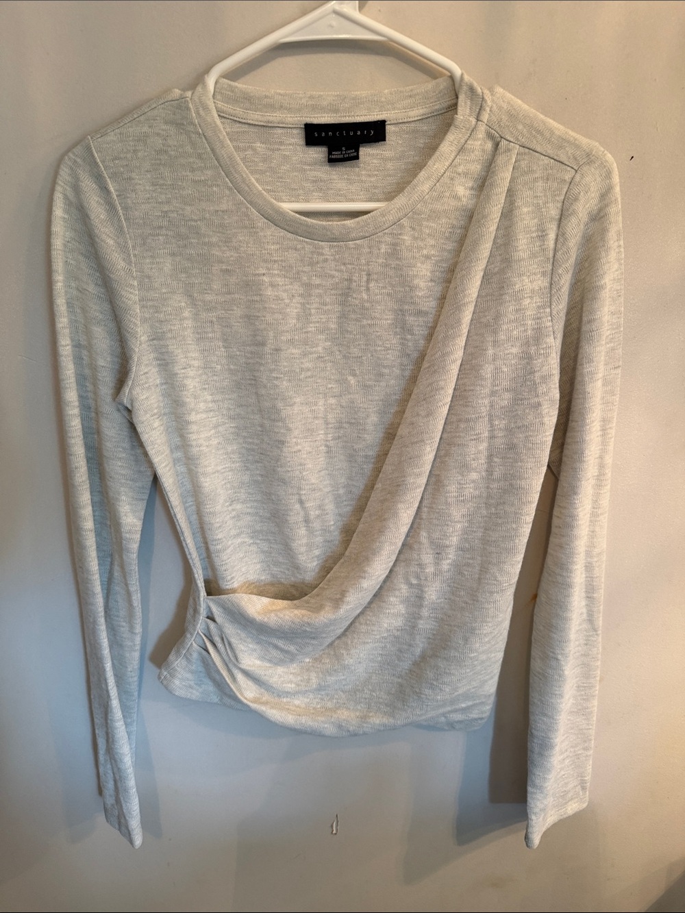 Sanctuary Light Gray Draped Long-Sleeve Tee